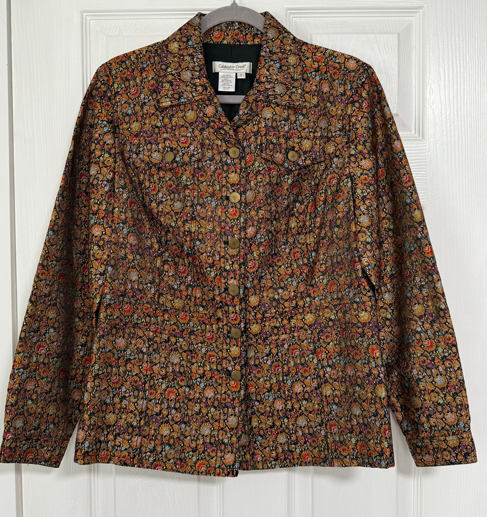 Coldwater Creek Women's Multicolor Brocade Button Front Jacket Size Small
